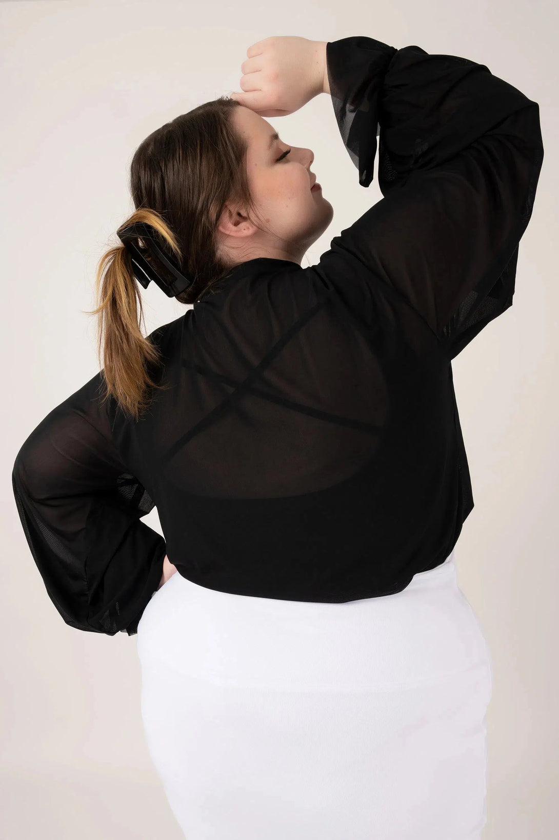 Net Boss Bish Blouse W/ Poet Sleeve - Black-Activewear-Exoticathletica