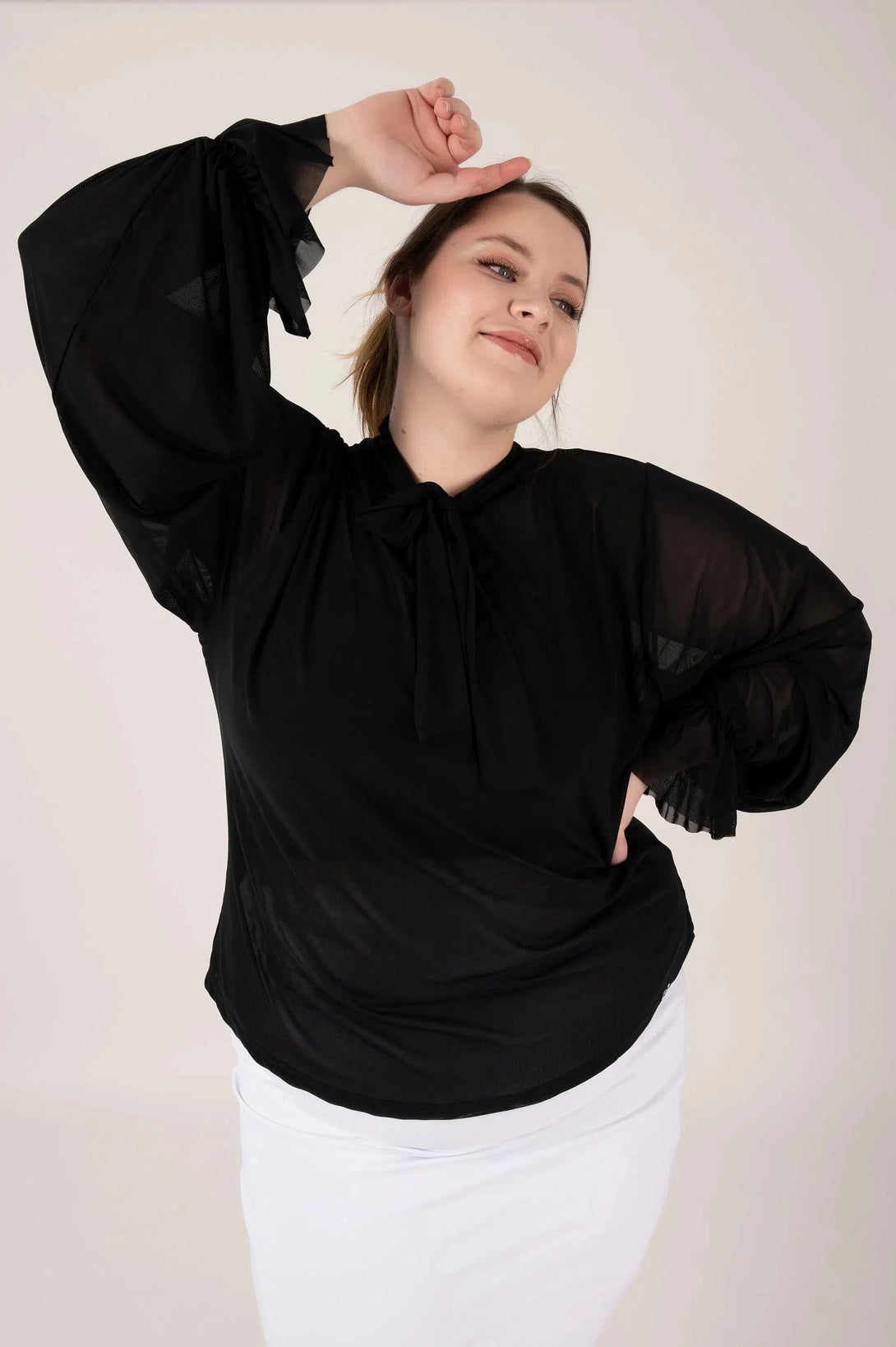 Net Boss Bish Blouse W/ Poet Sleeve - Black-Activewear-Exoticathletica