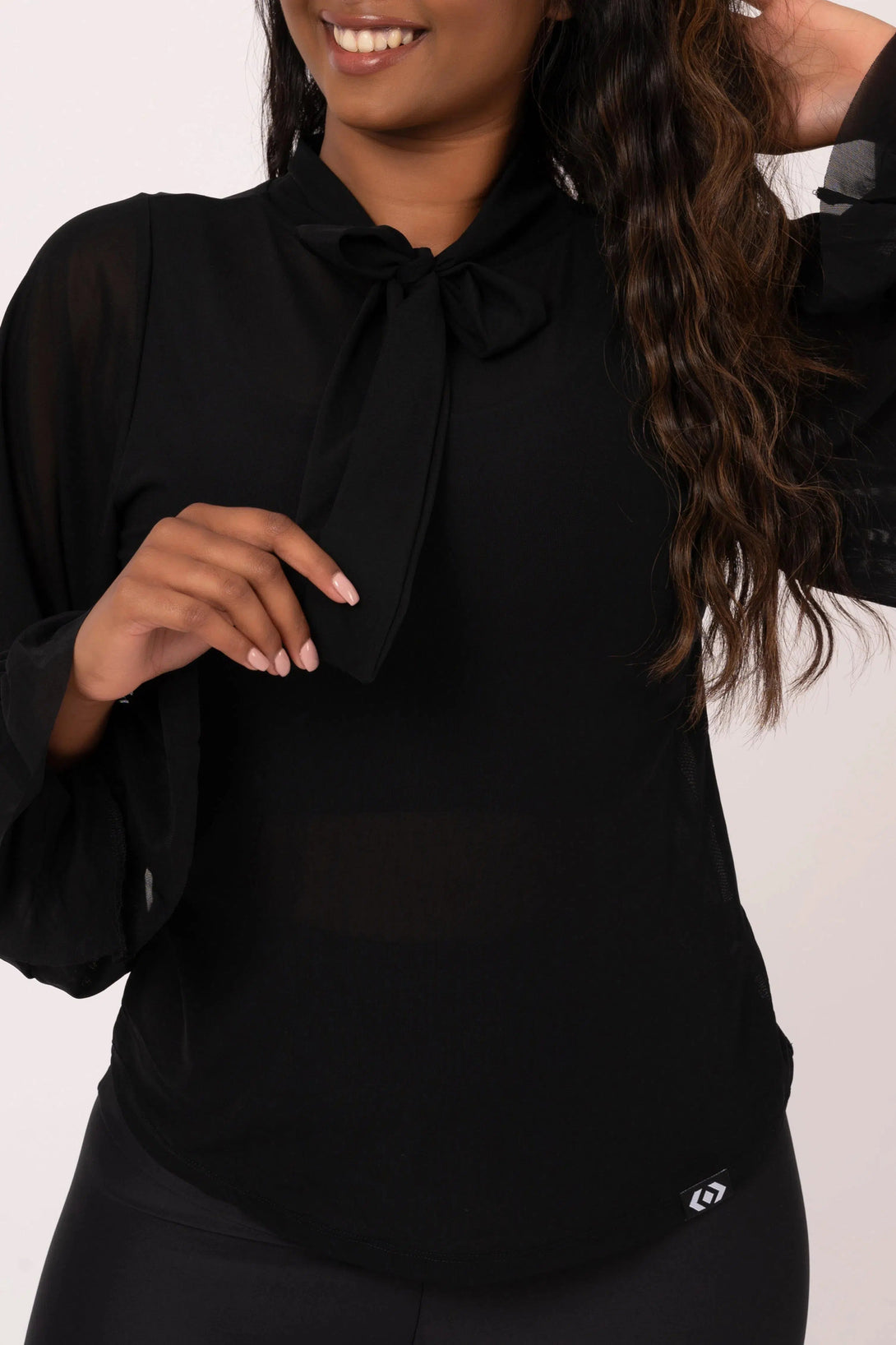 Net Boss Bish Blouse W/ Poet Sleeve - Black-Activewear-Exoticathletica