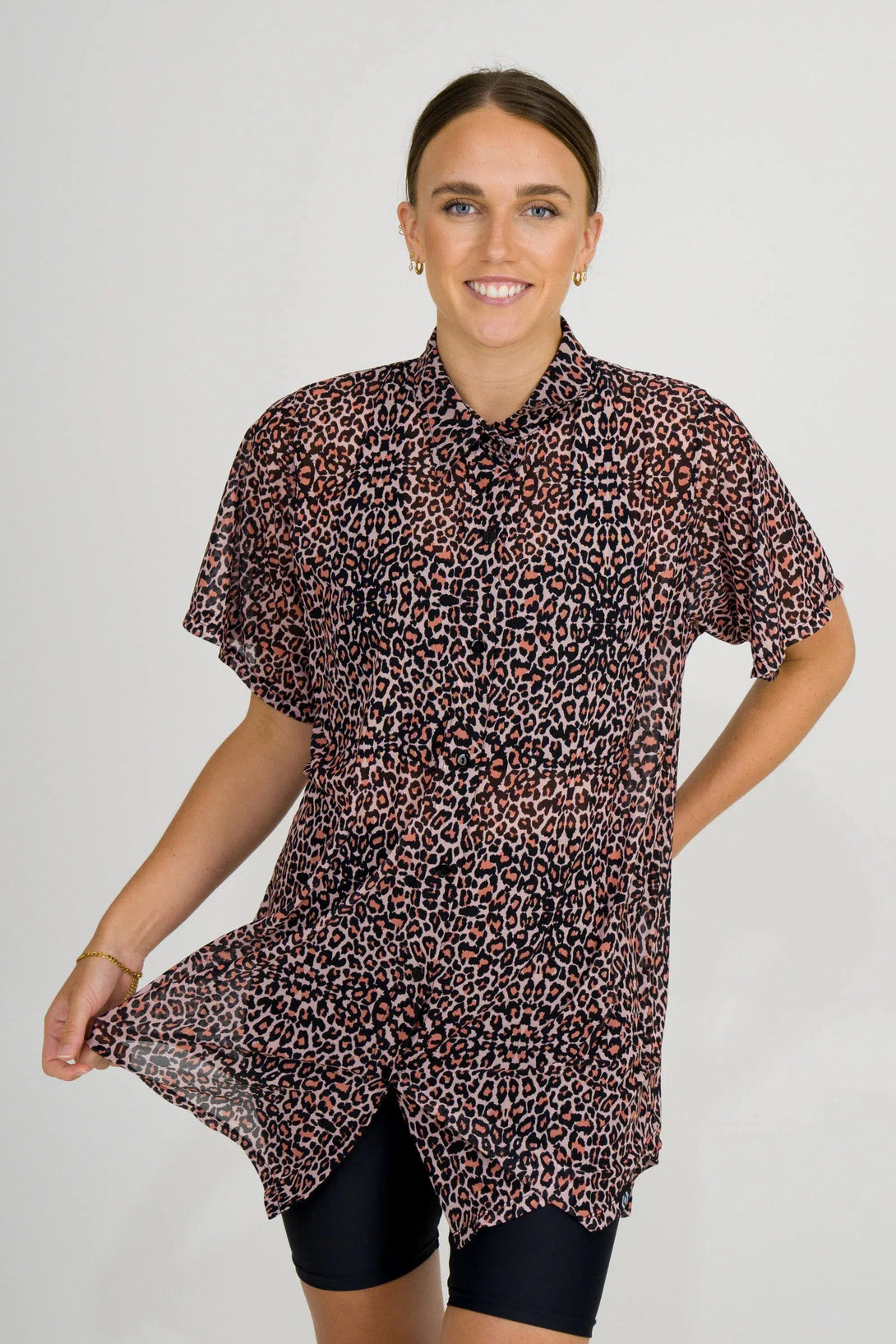 Net Button Up Boyfriend Tee - Find Your Wild-Activewear-Exoticathletica