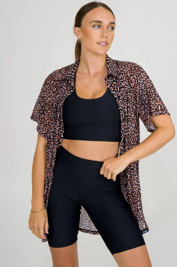 Net Button Up Boyfriend Tee - Find Your Wild-Activewear-Exoticathletica