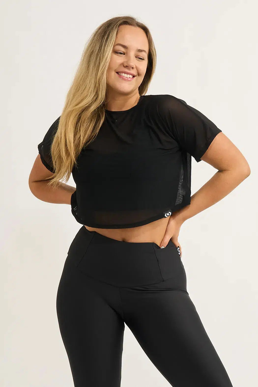 Net Cropped Tee - Black-Activewear-Exoticathletica