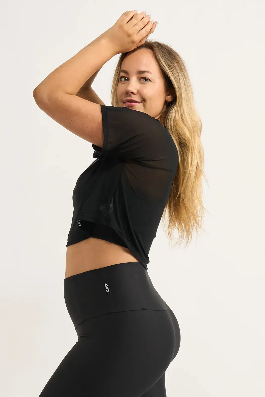 Net Cropped Tee - Black-Activewear-Exoticathletica