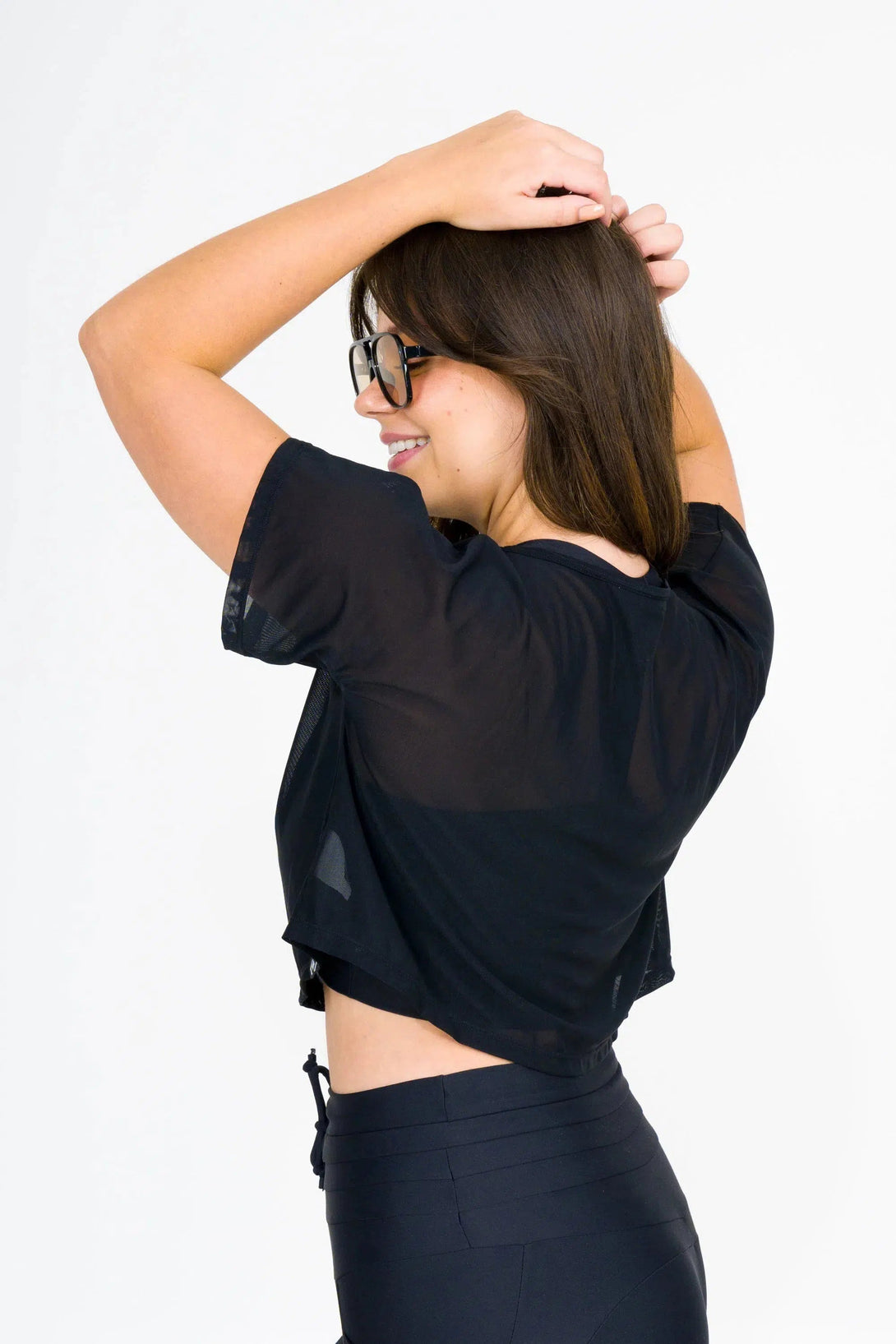 Net Cropped Tee - Black-Activewear-Exoticathletica