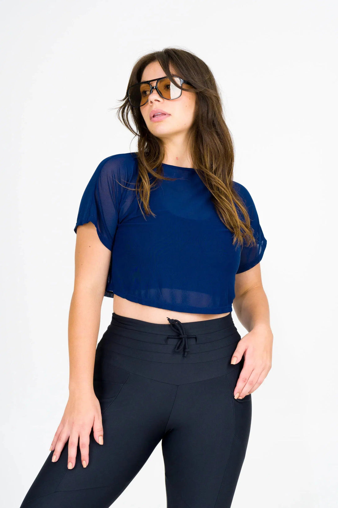 Net Cropped Tee - Navy-Activewear-Exoticathletica