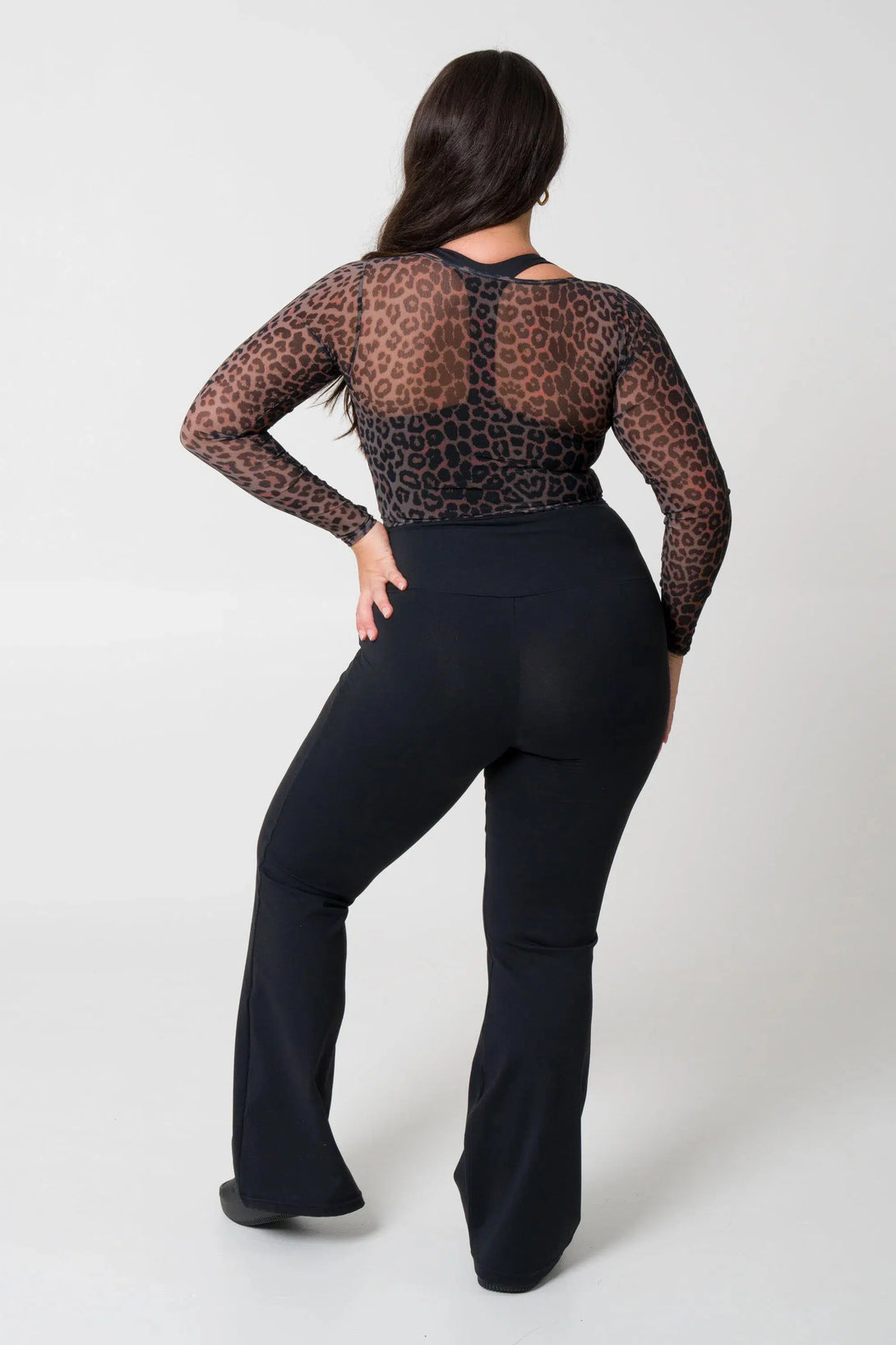 Net Fitted Cropped Long Sleeve Tee - Chocolate Swag-Activewear-Exoticathletica