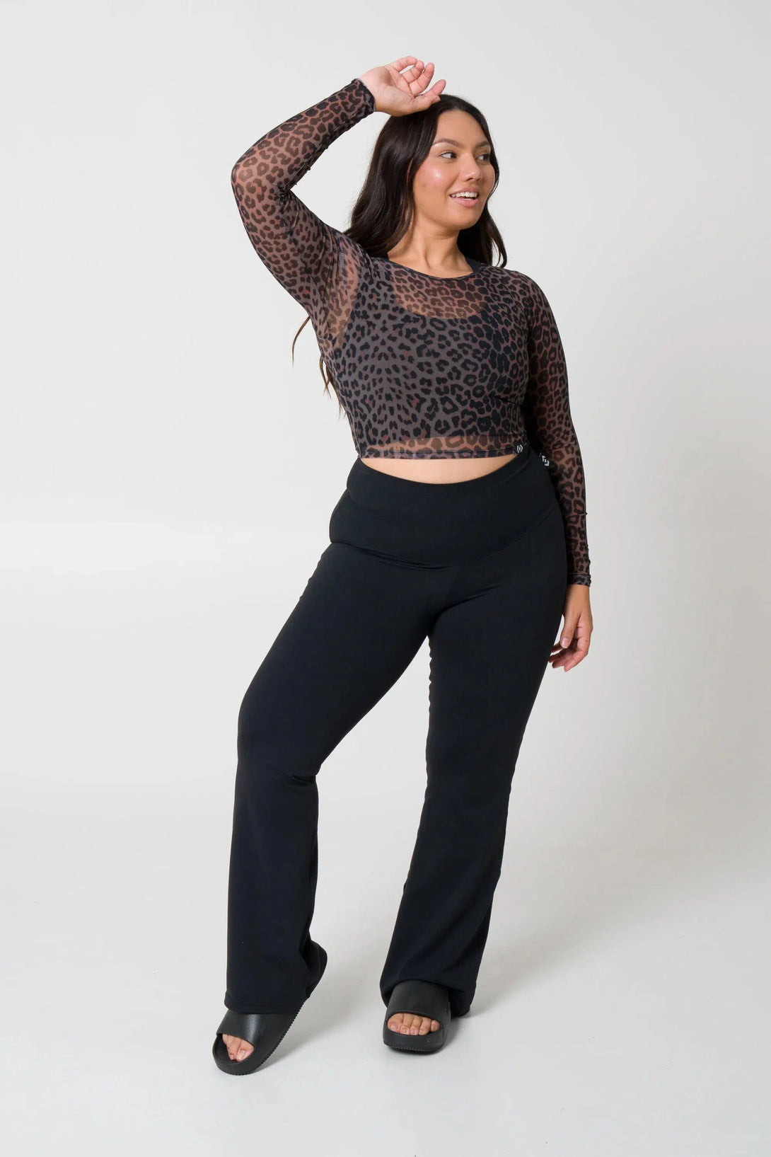 Net Fitted Cropped Long Sleeve Tee - Chocolate Swag-Activewear-Exoticathletica