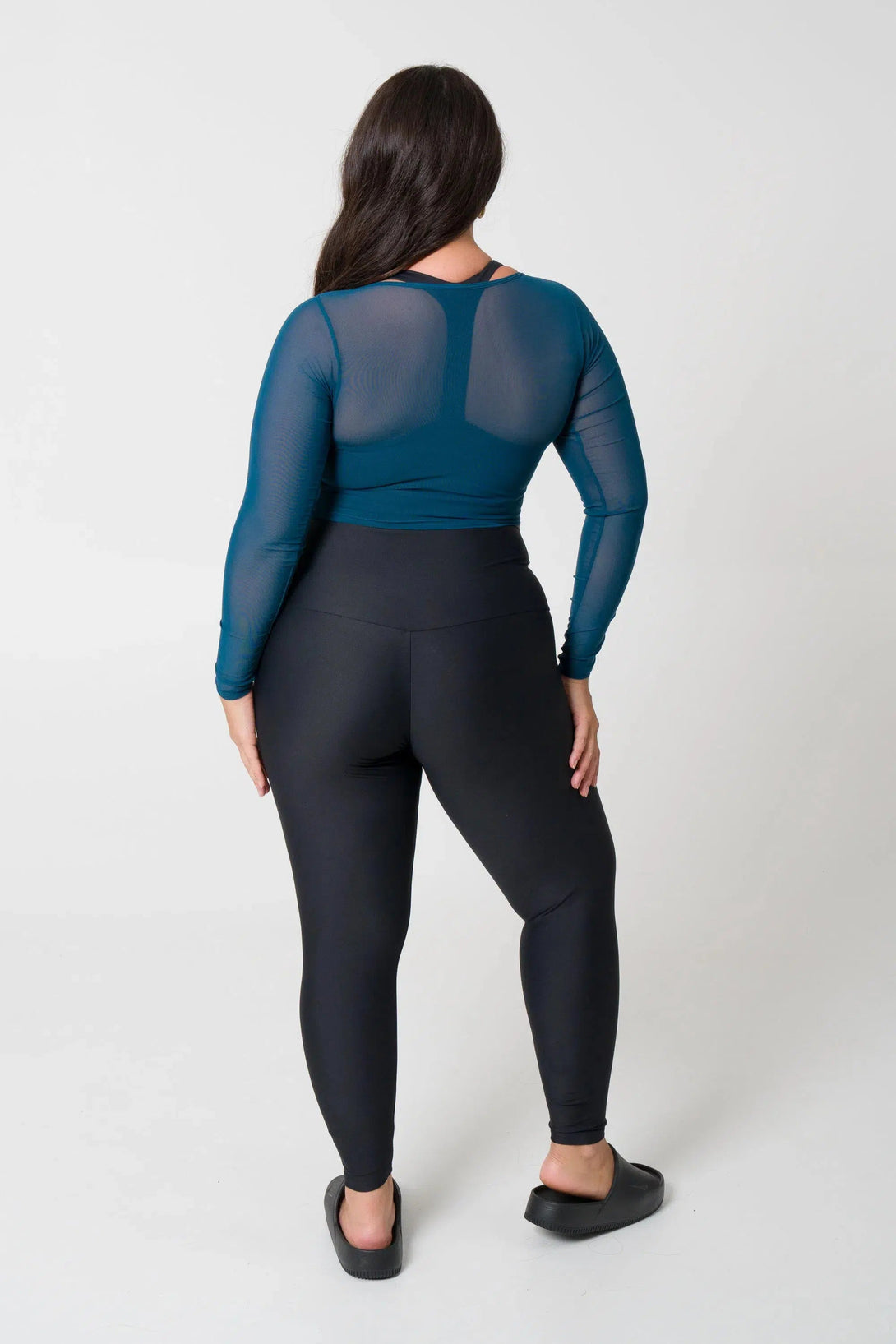 Net Fitted Cropped Long Sleeve Tee - Dark Teal-Activewear-Exoticathletica