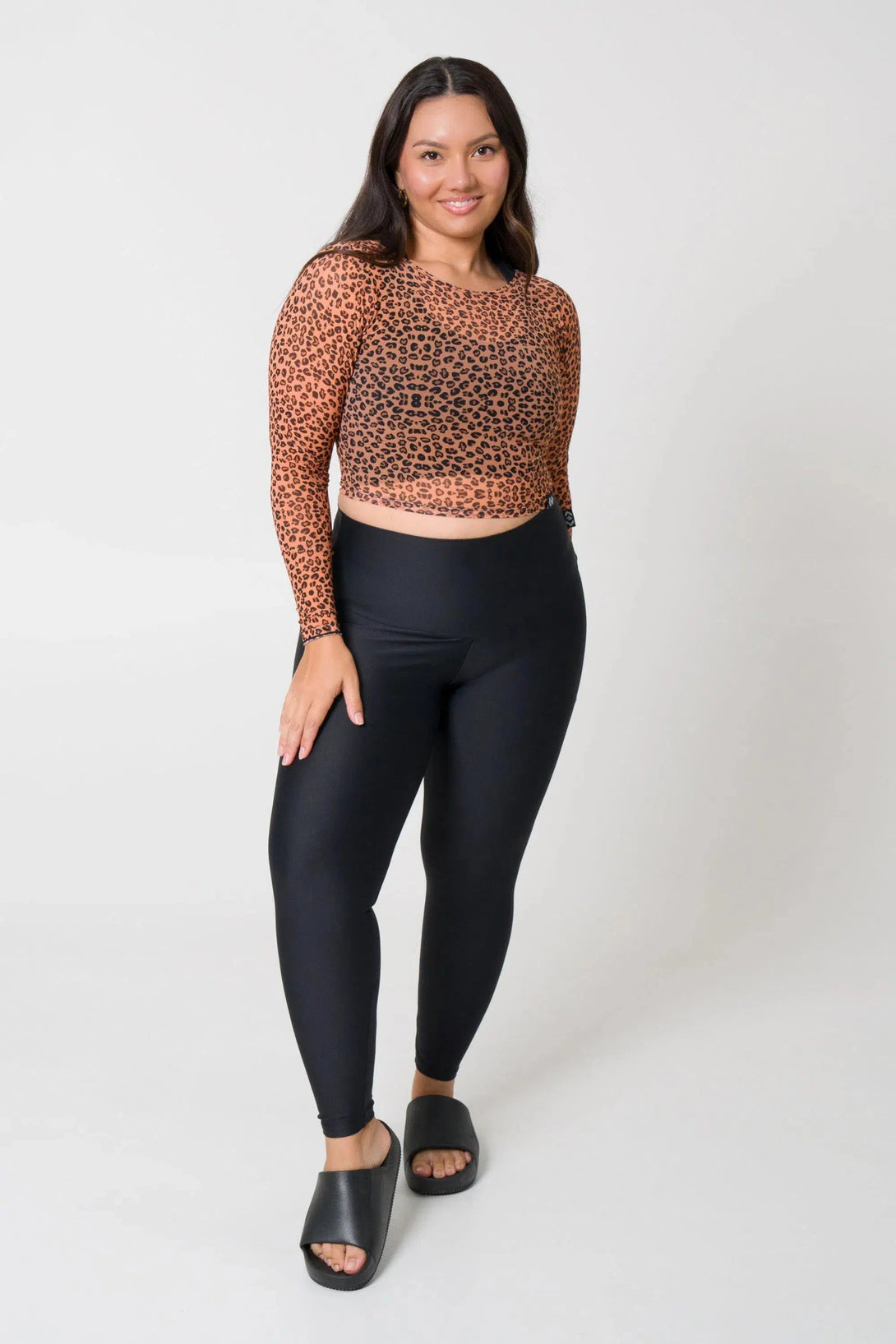 Net Fitted Cropped Long Sleeve Tee - Teeni Jag-Activewear-Exoticathletica