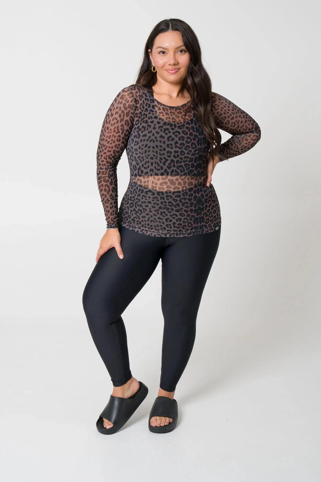 Net Fitted Long Sleeve Tee - Chocolate Swag-Activewear-Exoticathletica