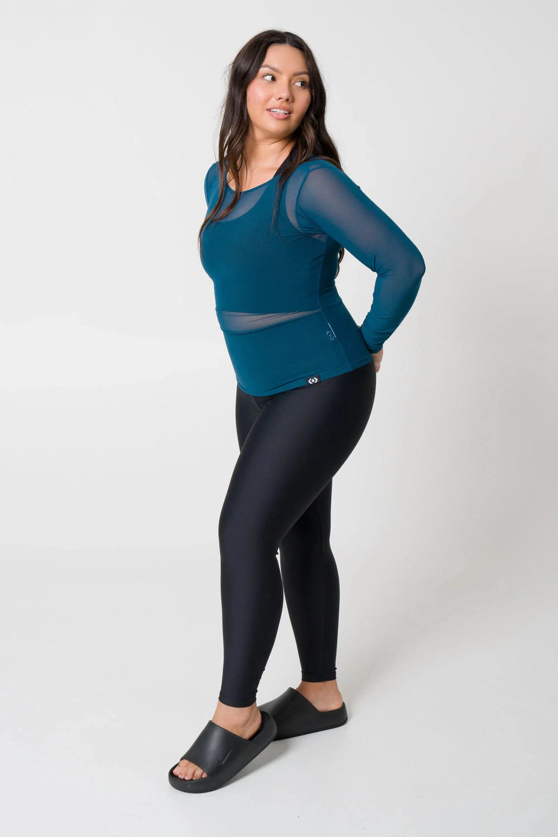 Net Fitted Long Sleeve Tee - Dark Teal-Activewear-Exoticathletica