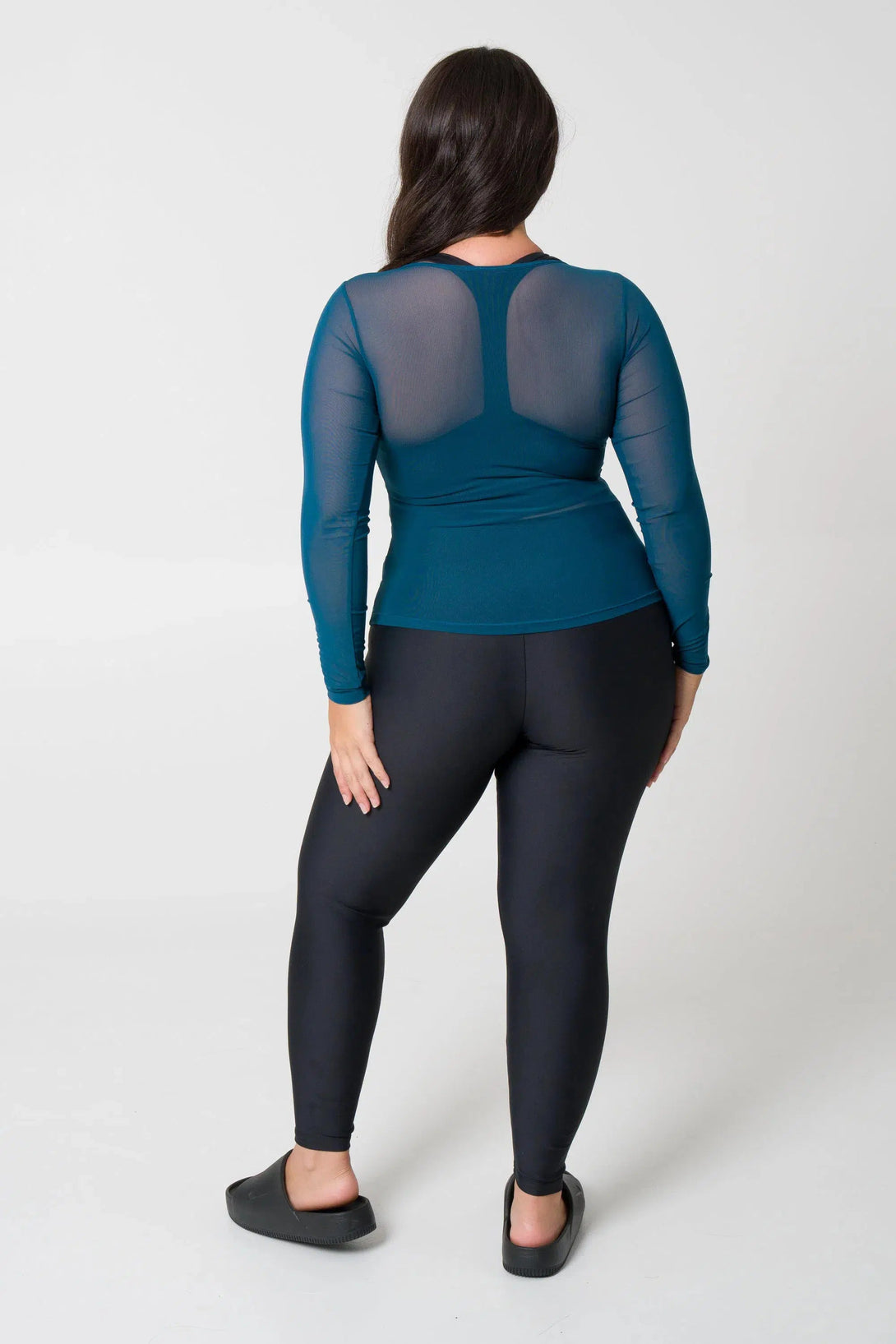 Net Fitted Long Sleeve Tee - Dark Teal-Activewear-Exoticathletica