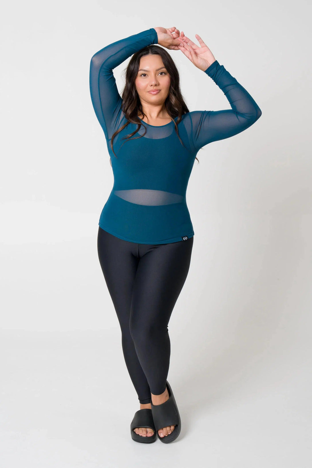 Net Fitted Long Sleeve Tee - Dark Teal-Activewear-Exoticathletica