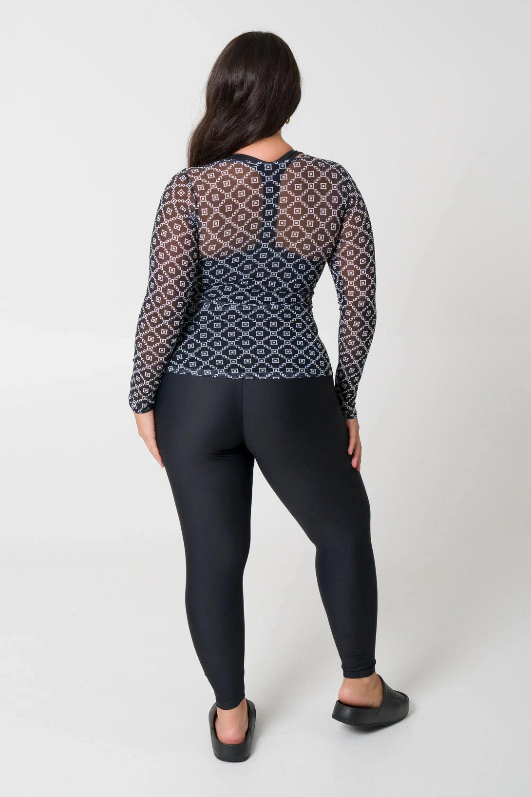 Net Fitted Long Sleeve Tee - Monogram Black-Activewear-Exoticathletica