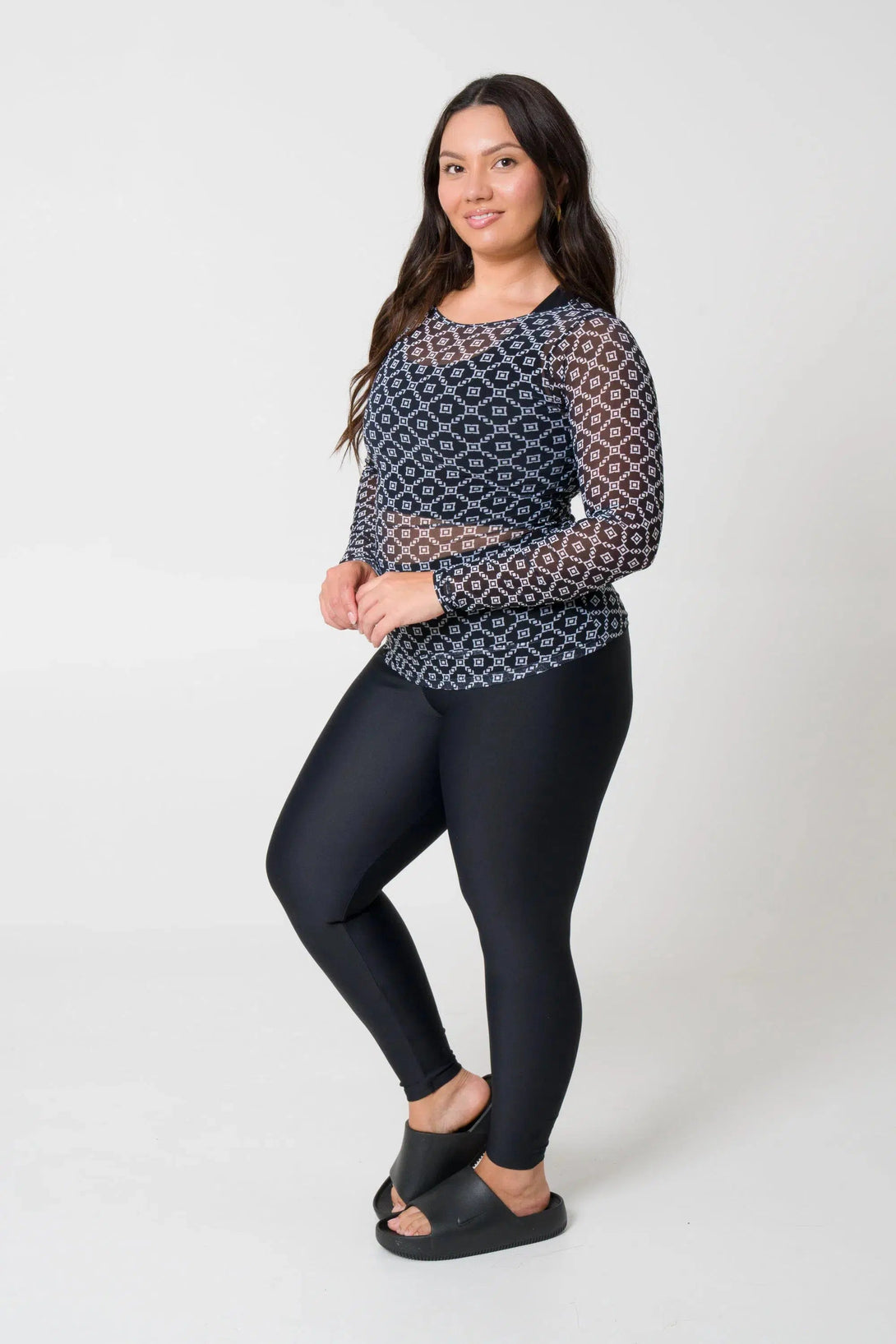 Net Fitted Long Sleeve Tee - Monogram Black-Activewear-Exoticathletica