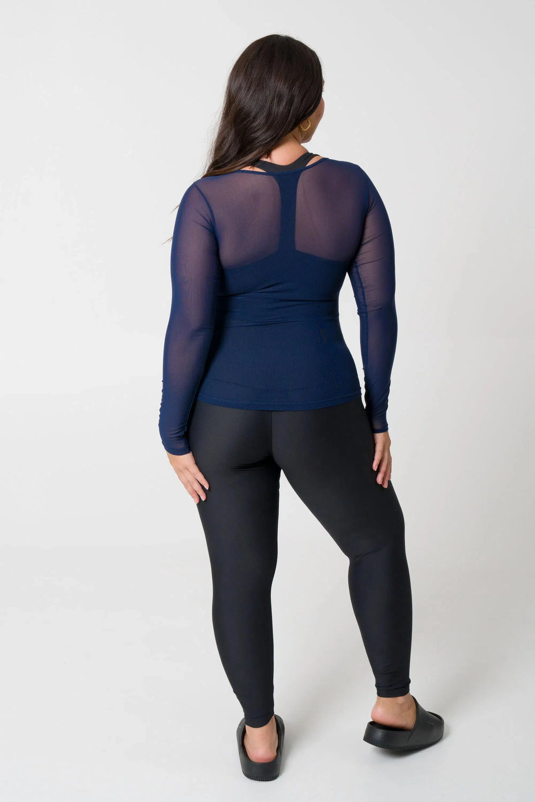 Net Fitted Long Sleeve Tee - Navy-Activewear-Exoticathletica