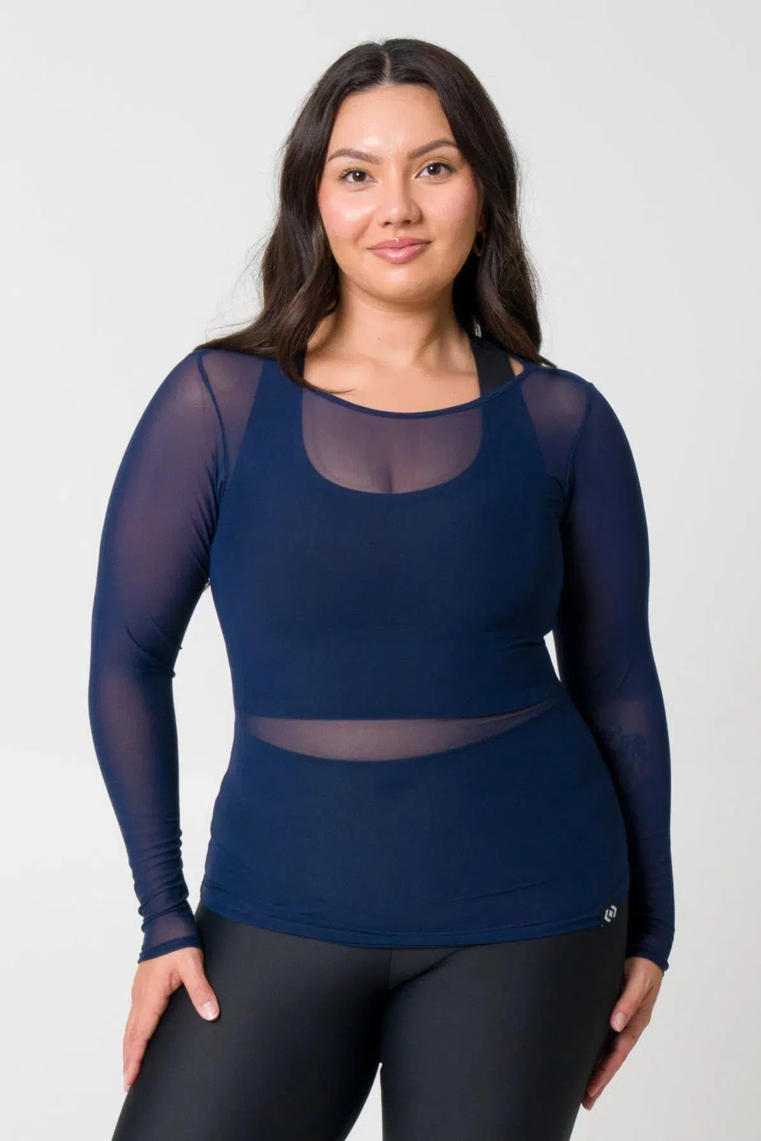 Net Fitted Long Sleeve Tee - Navy-Activewear-Exoticathletica