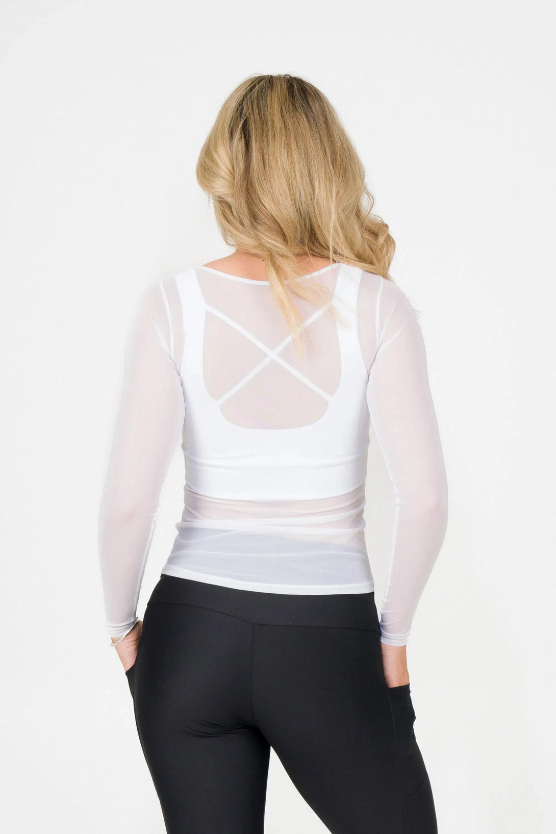 Net Fitted Long Sleeve Tee - White-Activewear-Exoticathletica