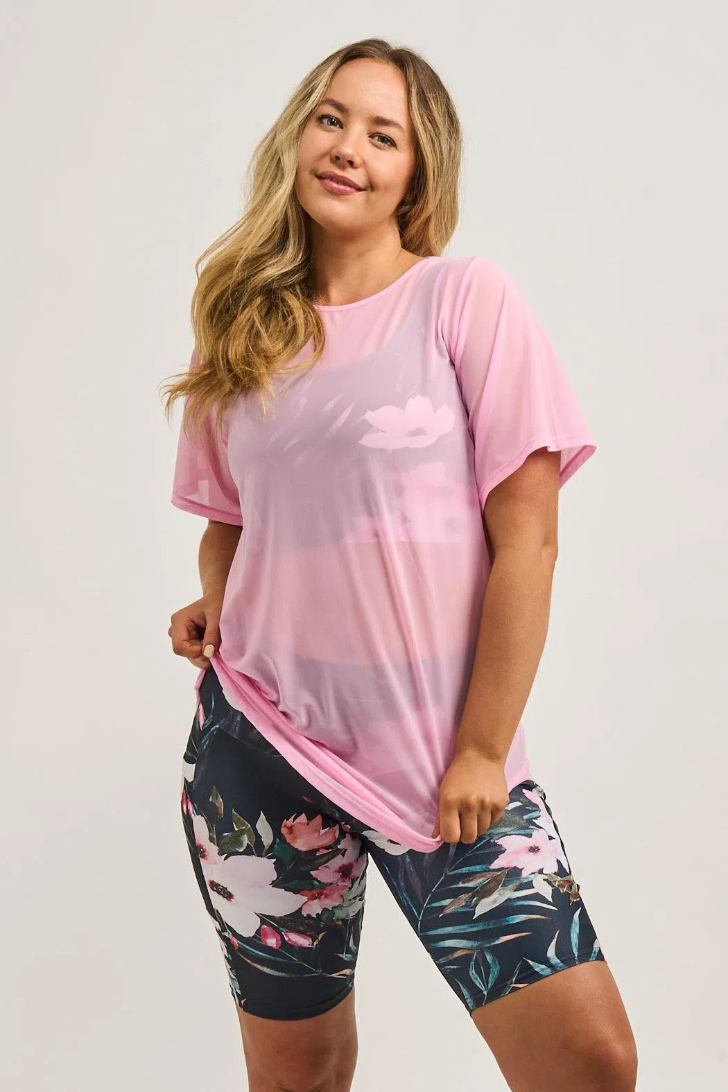 Net Plain Boyfriend Tee - Pastel Pink-Activewear-Exoticathletica