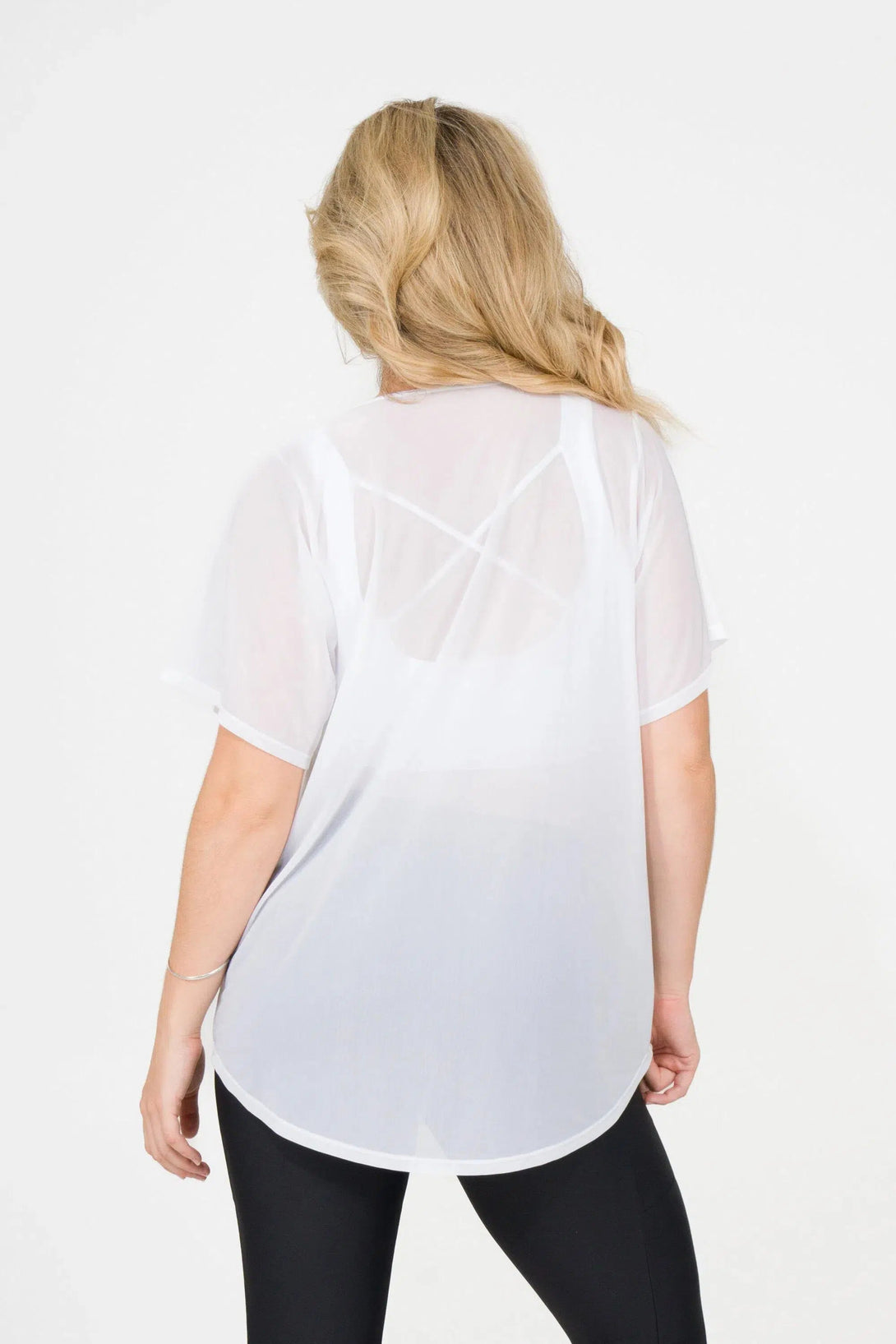 Net Plain Boyfriend Tee - White-Activewear-Exoticathletica