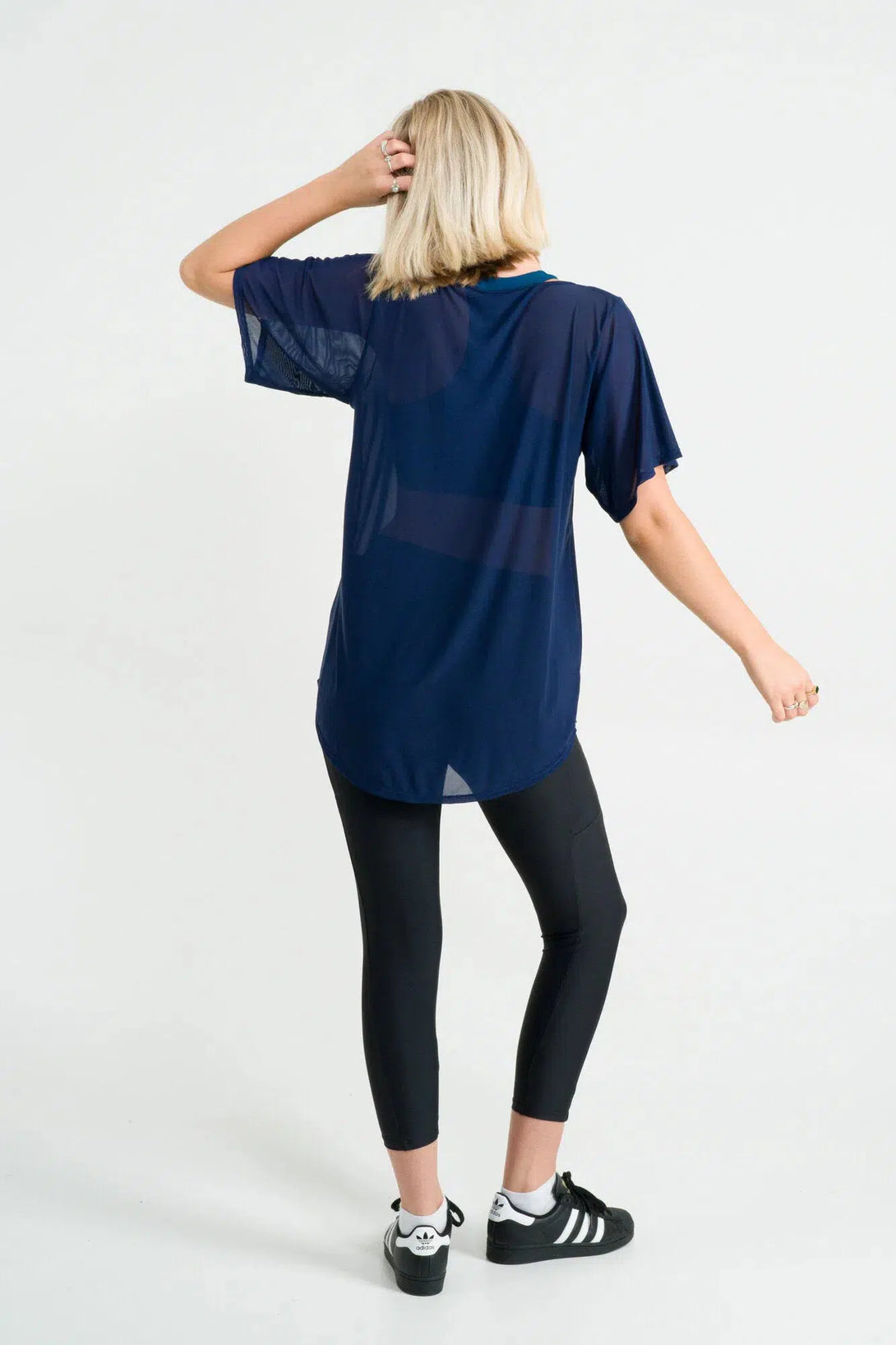 Net V Neck Boyfriend Tee - Navy-Activewear-Exoticathletica