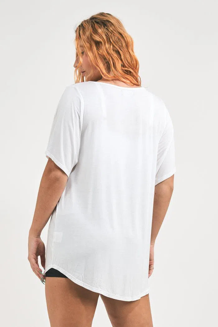 Net V Neck Boyfriend Tee - White-Activewear-Exoticathletica