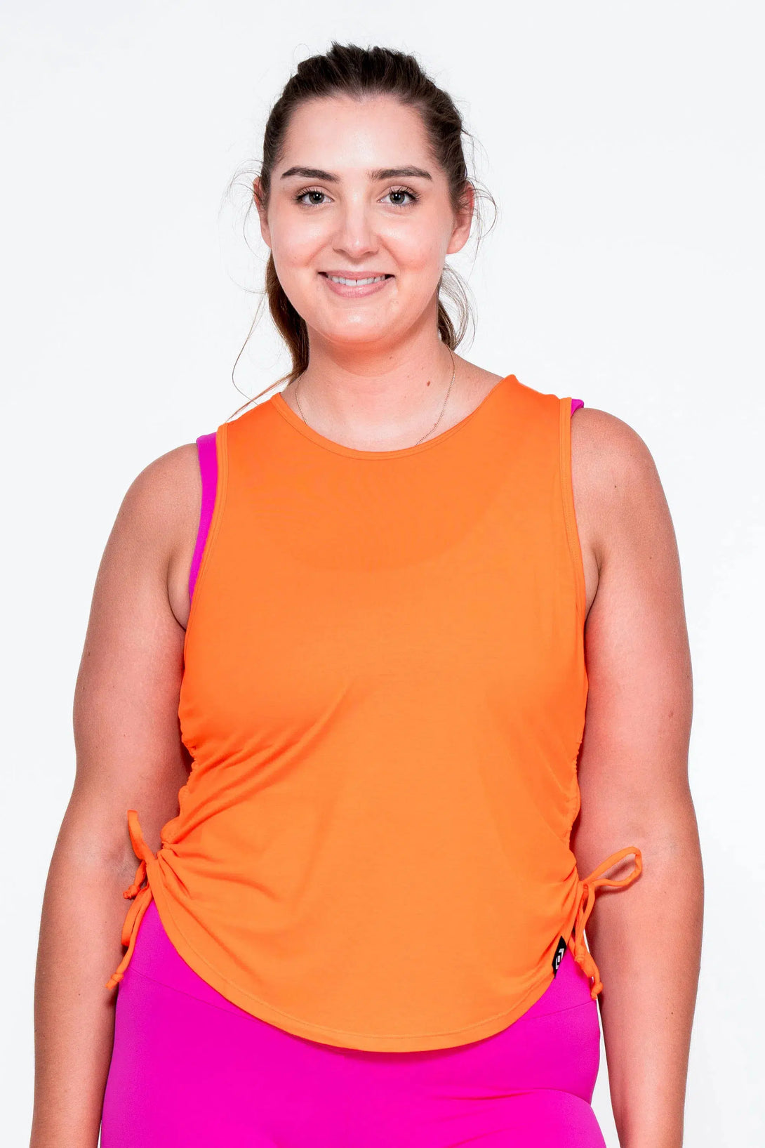 Orange Slinky To Touch - Muscle Back Tank W/ Cinched Sides-Activewear-Exoticathletica