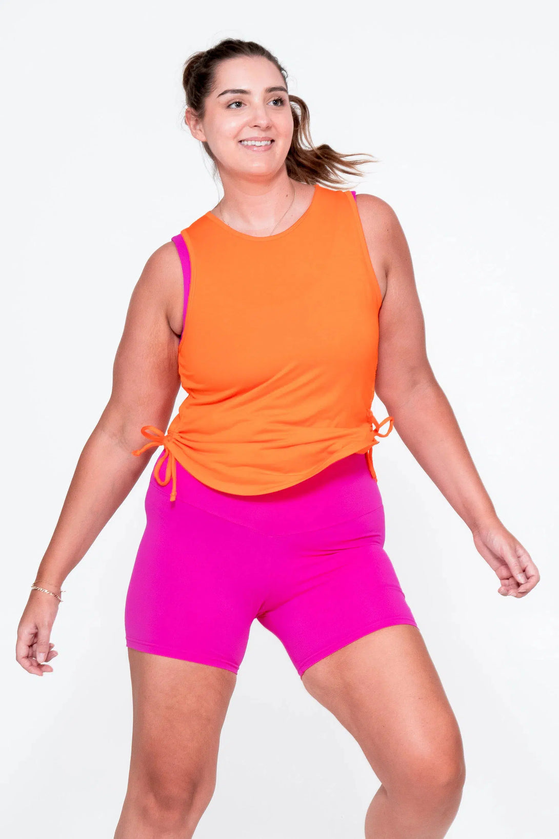 Orange Slinky To Touch - Muscle Back Tank W/ Cinched Sides-Activewear-Exoticathletica