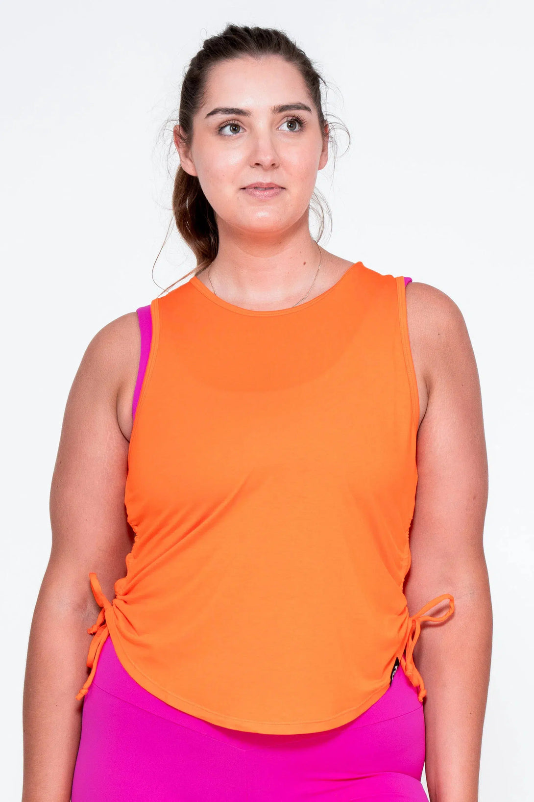 Orange Slinky To Touch - Muscle Back Tank W/ Cinched Sides-Activewear-Exoticathletica