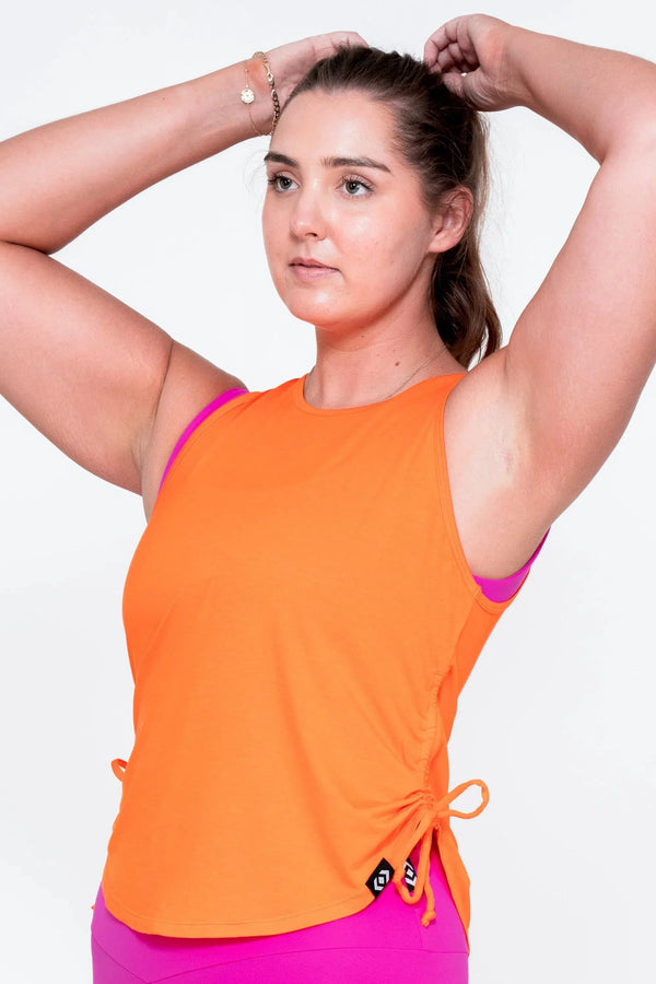 Orange Slinky To Touch - Muscle Back Tank W/ Cinched Sides-Activewear-Exoticathletica