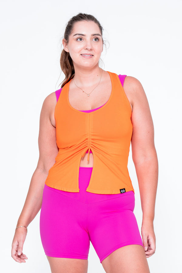Orange Slinky To Touch - Racer Back Tank Top W/ Cinched Front-Activewear-Exoticathletica