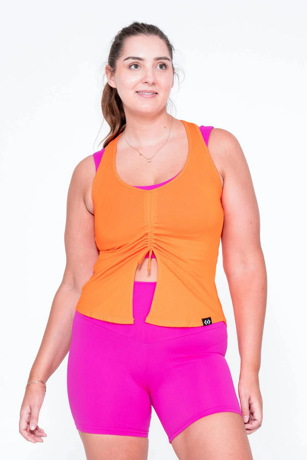 Orange Slinky To Touch - Racer Back Tank Top W/ Cinched Front-Activewear-Exoticathletica