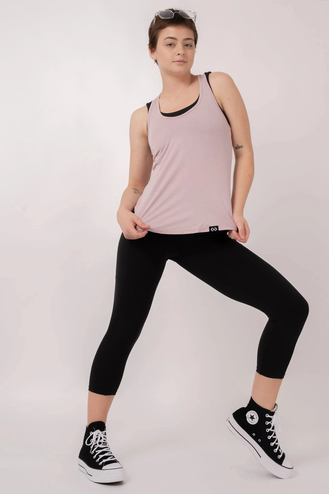 Pale Mauve Slinky To Touch - Racer Back Tank Top-Activewear-Exoticathletica