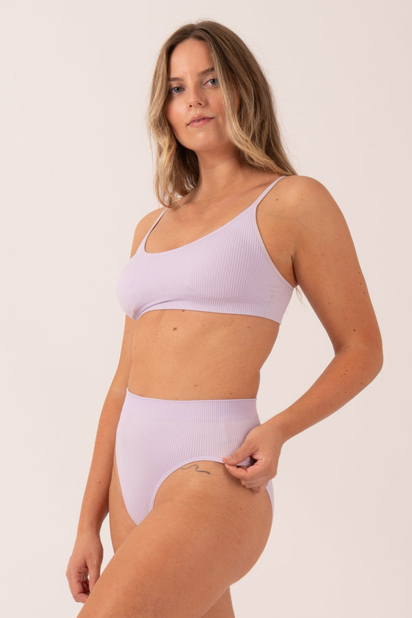 Pastel Lilac Rib Seam Free - High Waist, High Leg Bikini Briefs-Activewear-Exoticathletica