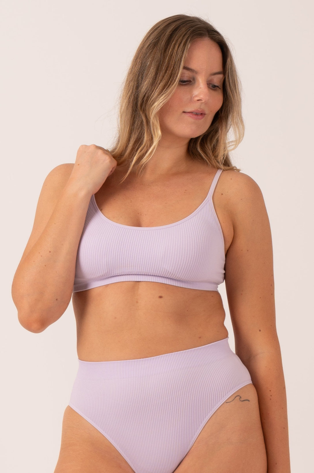 Pastel Lilac Rib Seam Free - Strappy Bralette-9358328299134-Activewear-Exoticathletica