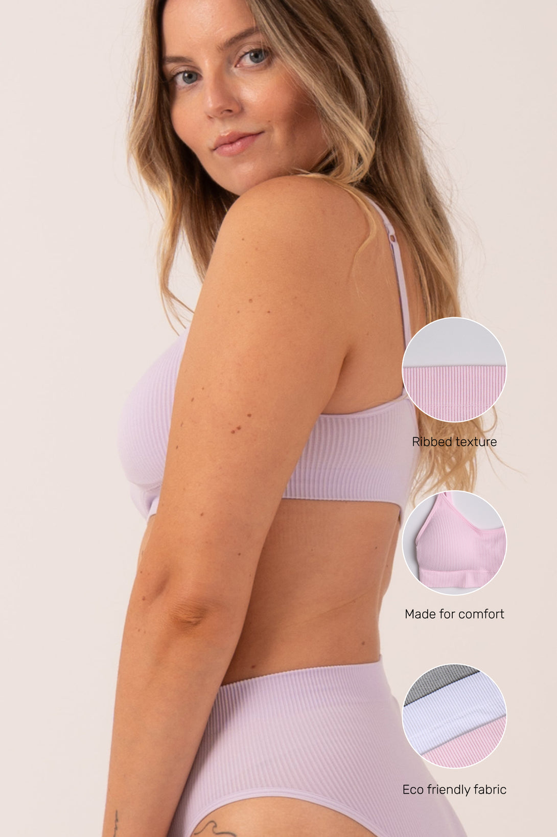 Pastel Lilac Rib Seam Free - Strappy Bralette-Activewear-Exoticathletica