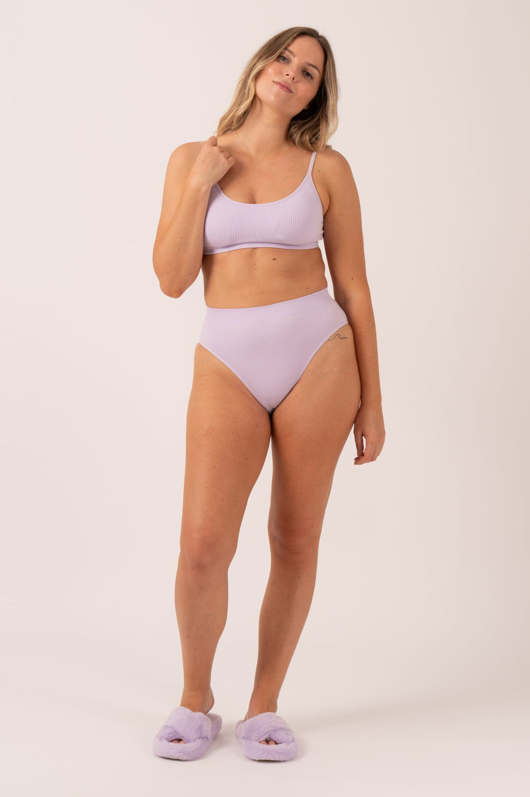 Pastel Lilac Rib Seam Free - Strappy Bralette-Activewear-Exoticathletica