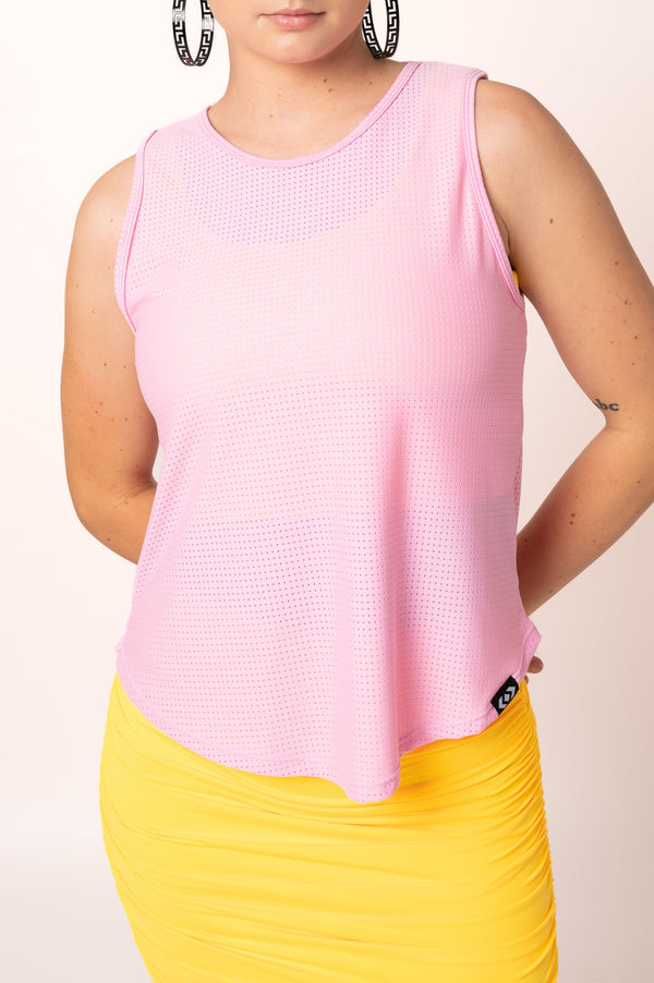 Pastel Pink Bball Mesh - Muscle Back Tank-Activewear-Exoticathletica