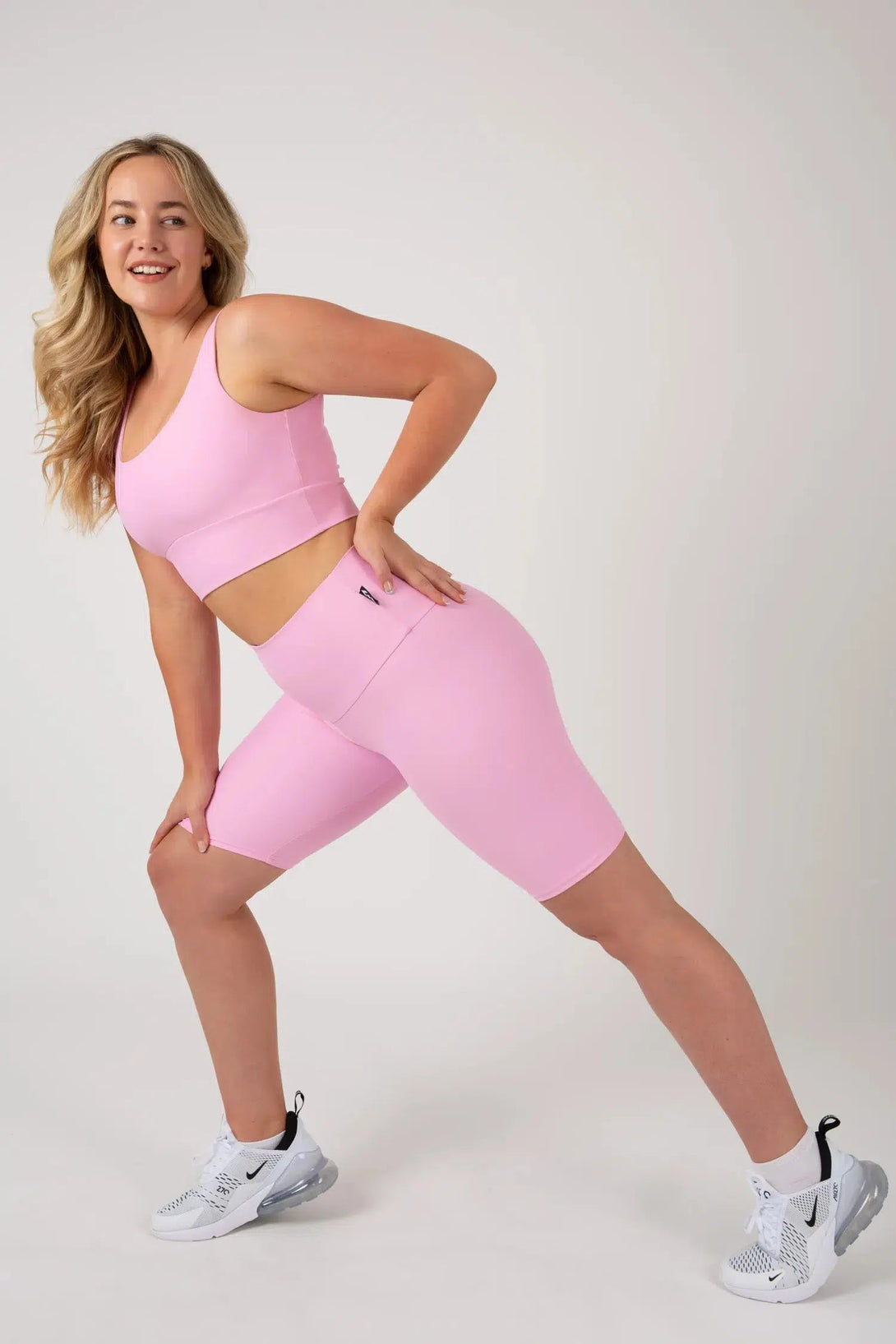 Pastel Pink Performance - High Waisted Long Shorts-Activewear-Exoticathletica