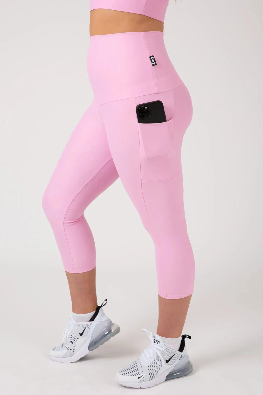 Pastel Pink Performance - Panel Pocket Extra High Waisted Capri Leggings-Activewear-Exoticathletica