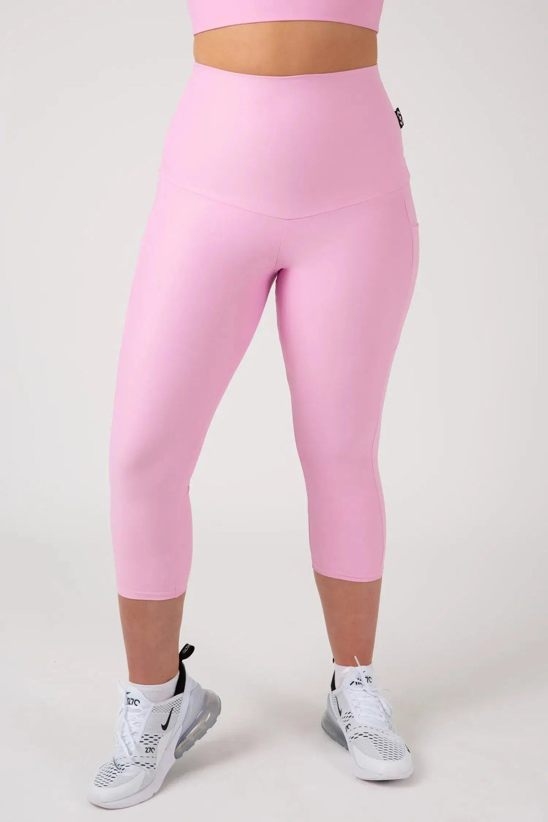 Pastel Pink Performance - Panel Pocket Extra High Waisted Capri Leggings-Activewear-Exoticathletica