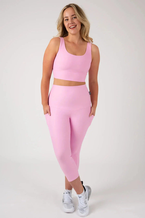 Pastel Pink Performance - Panel Pocket Extra High Waisted Capri Leggings-Activewear-Exoticathletica