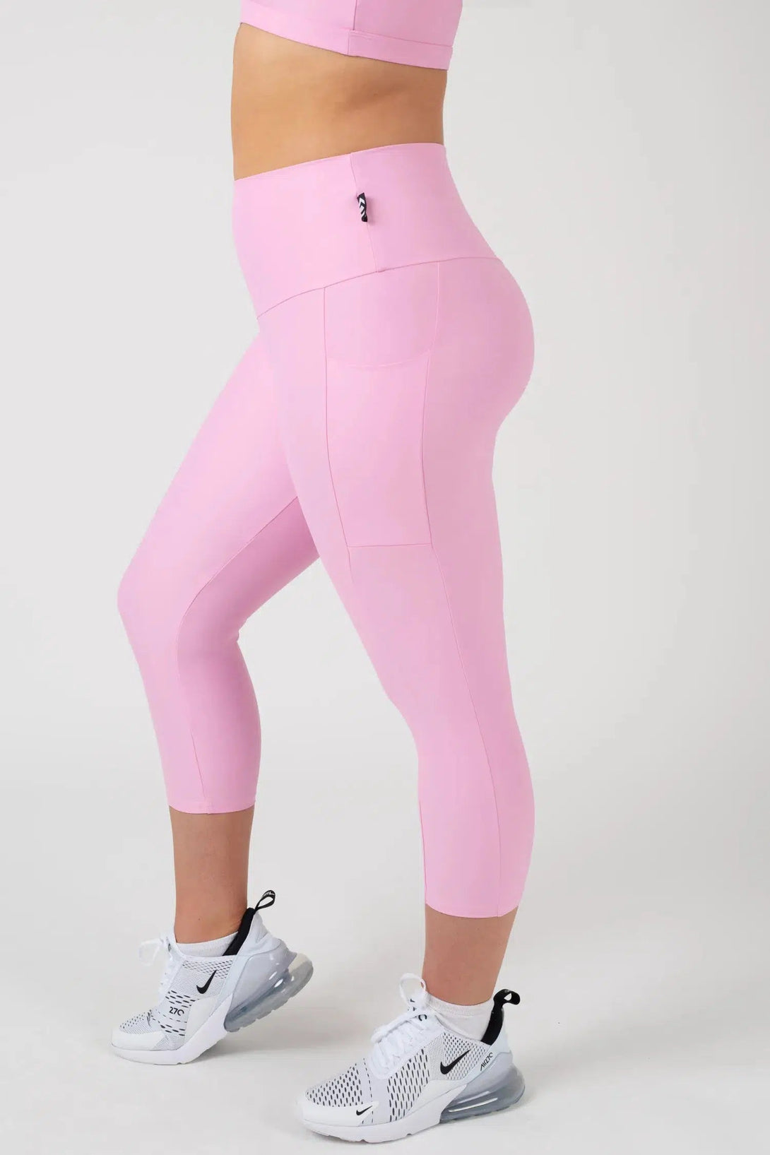 Pastel Pink Performance - Panel Pocket High Waisted Capri Leggings-Activewear-Exoticathletica