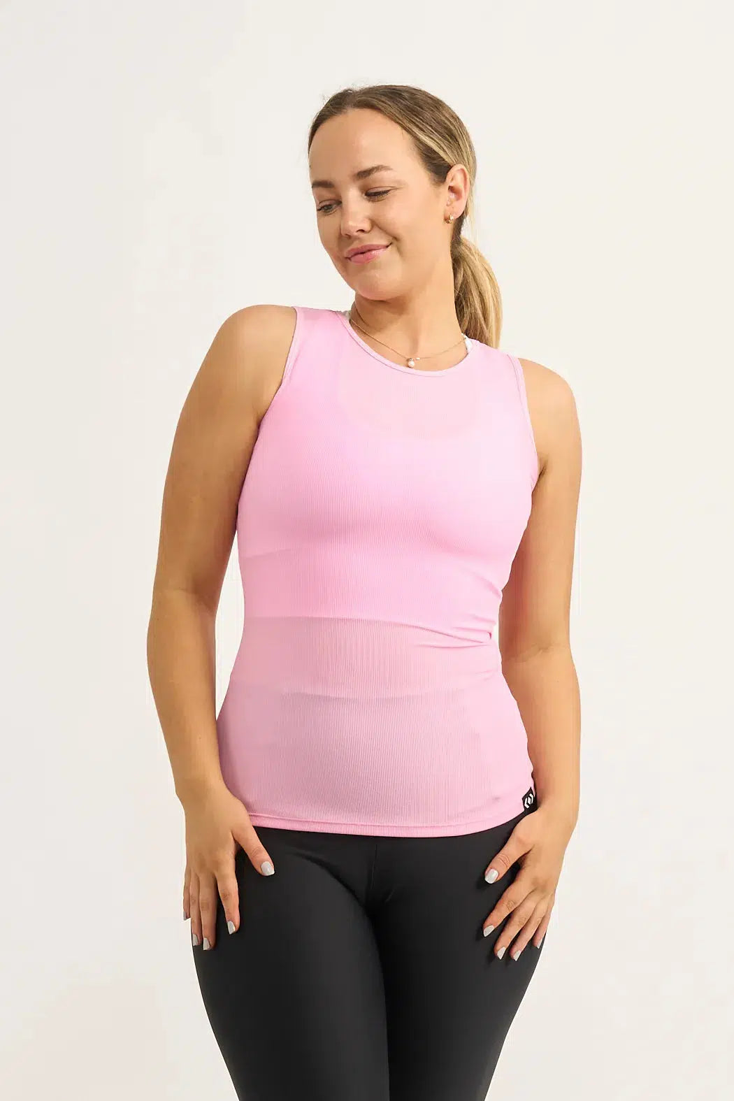 Pastel Pink Rib Knit - Fitted Tank-Activewear-Exoticathletica