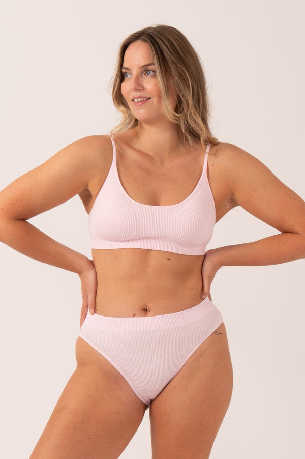 Pastel Pink Rib Seam Free - Strappy Bralette-Activewear-Exoticathletica