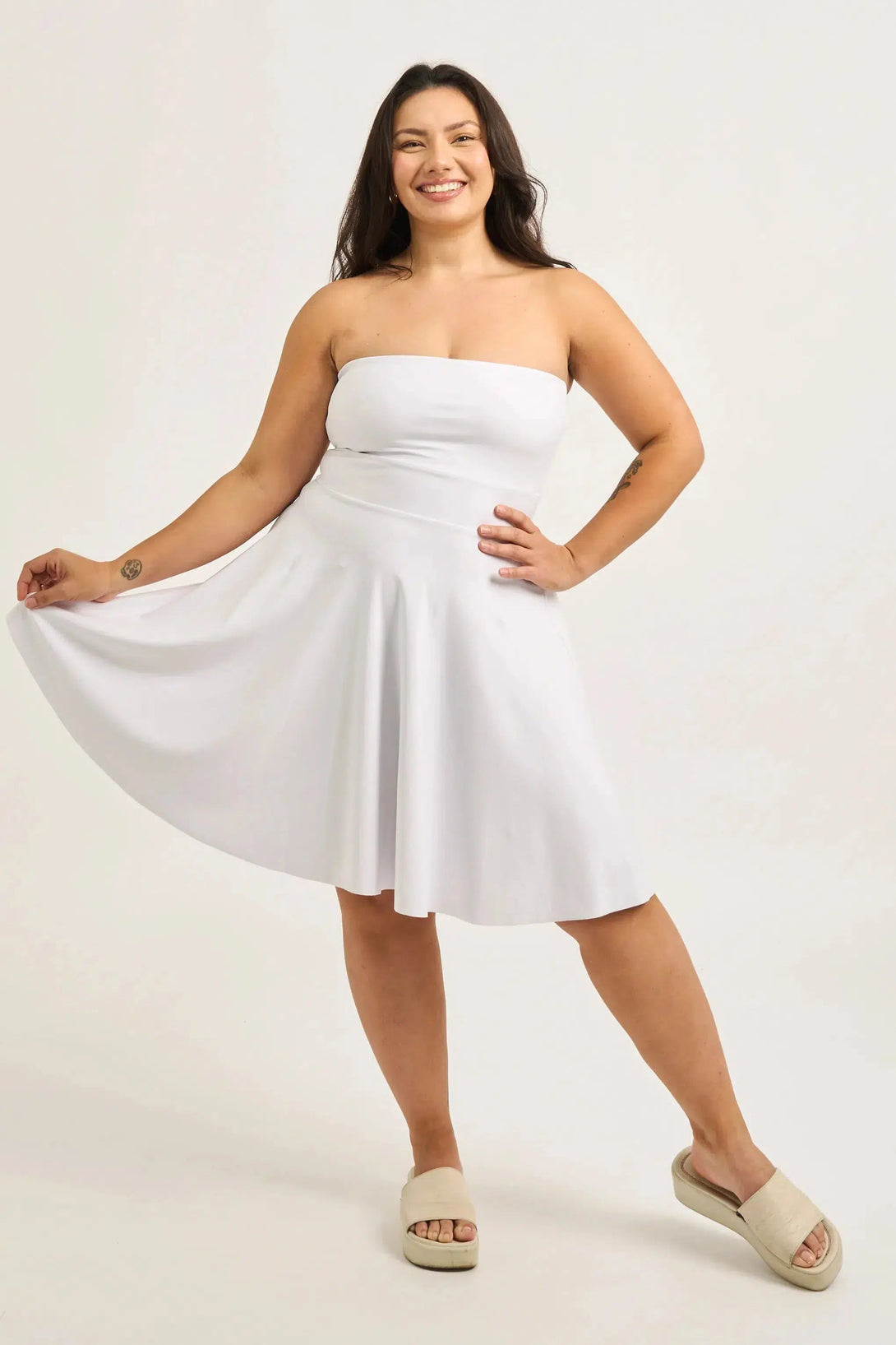 Performance Bandeau Comfort Crop Mini Dress - White-Activewear-Exoticathletica