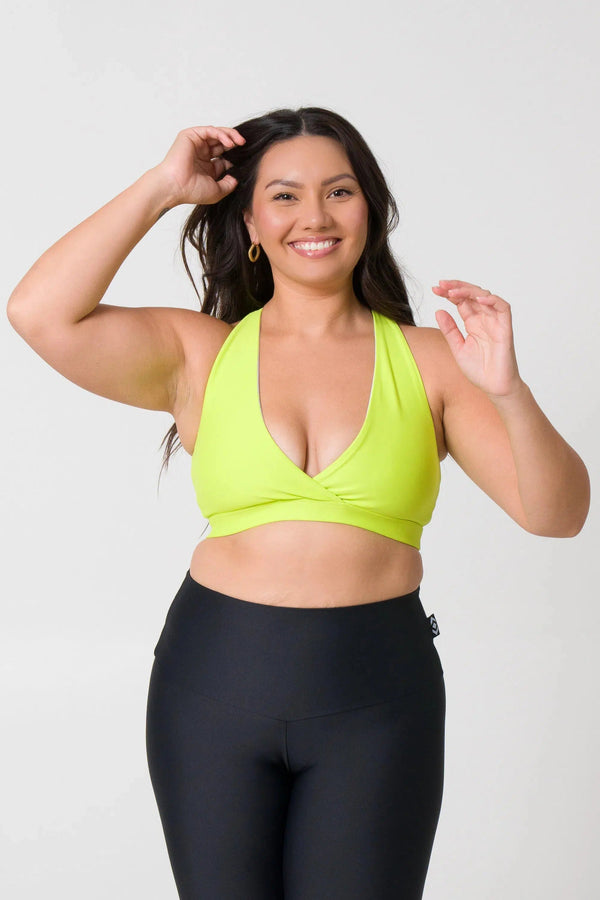 Performance Cross Over Crop - Neon Yellow-Activewear-Exoticathletica