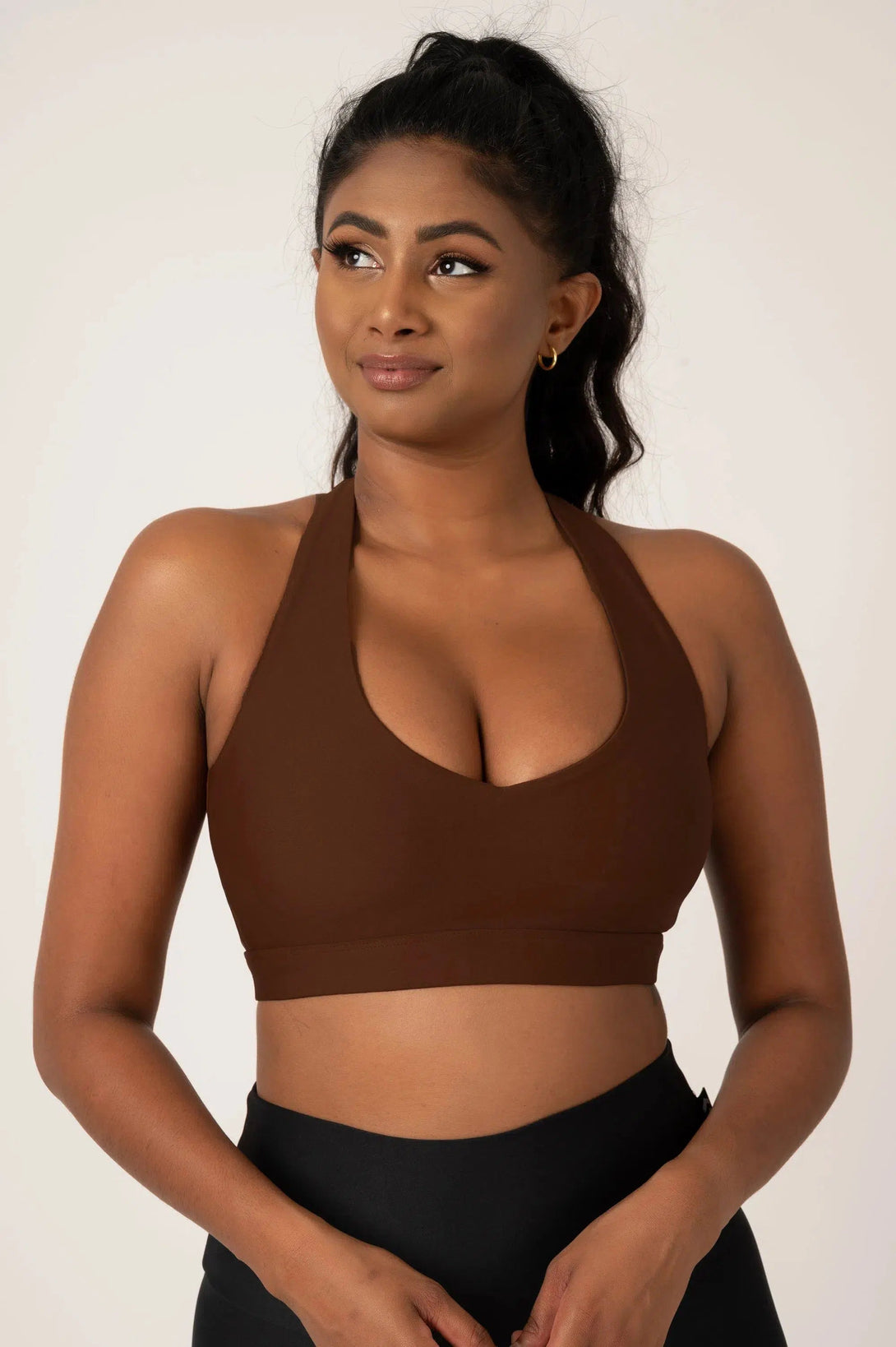 Performance Deep V Crop - Chocolate-Activewear-Exoticathletica