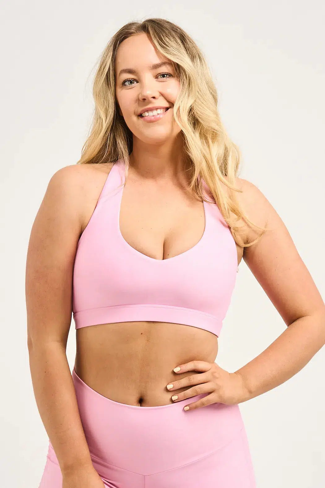 Performance Deep V Crop - Pastel Pink-Activewear-Exoticathletica