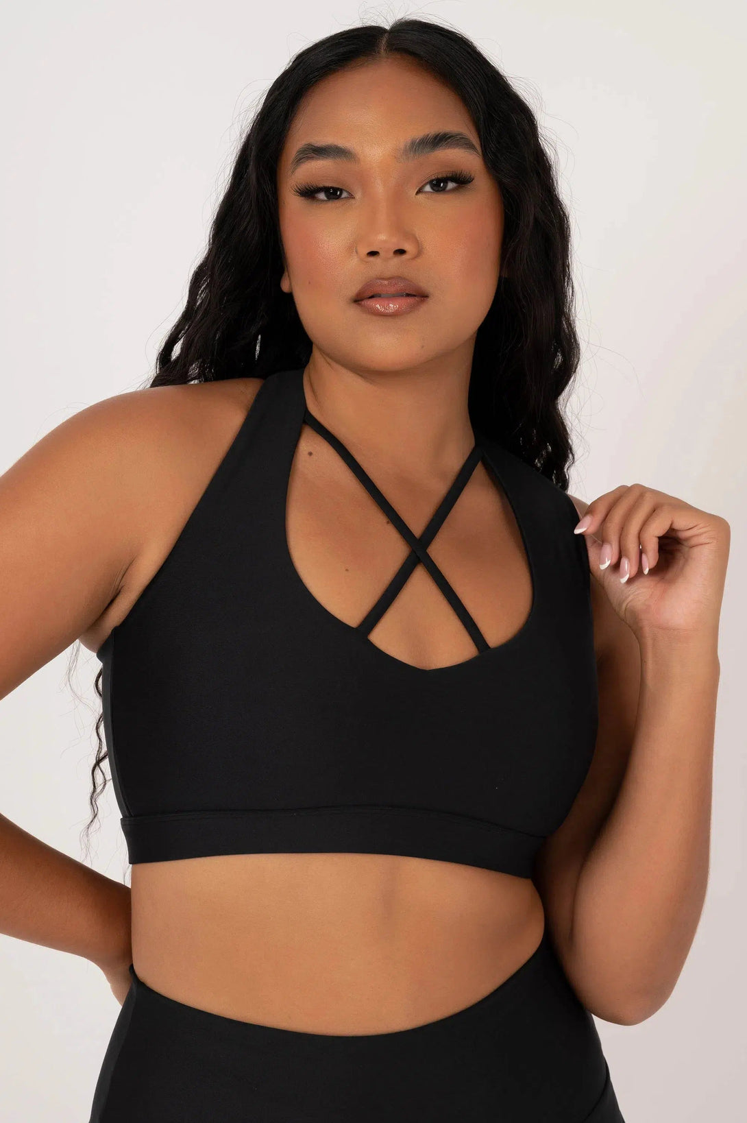 Performance Deep V Cross Front Crop - Black-Activewear-Exoticathletica